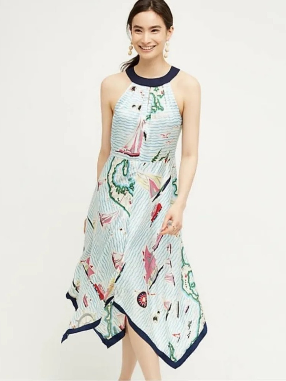 Anthropologie Eva Franco Cartographer Assymetrical Nautical Print Dress
